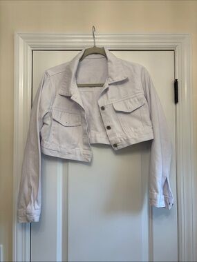 Cropped White Denim Jacket - Women
